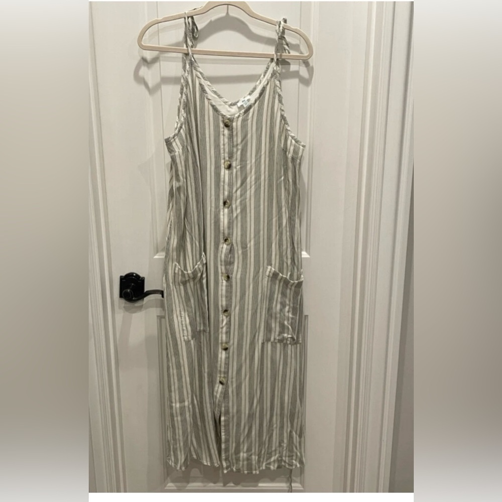 DIP Striped Button-Down Dress Whit Packets